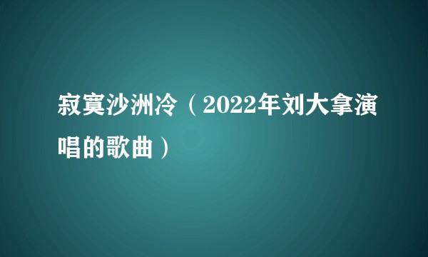 寂寞沙洲冷（2022年刘大拿演唱的歌曲）