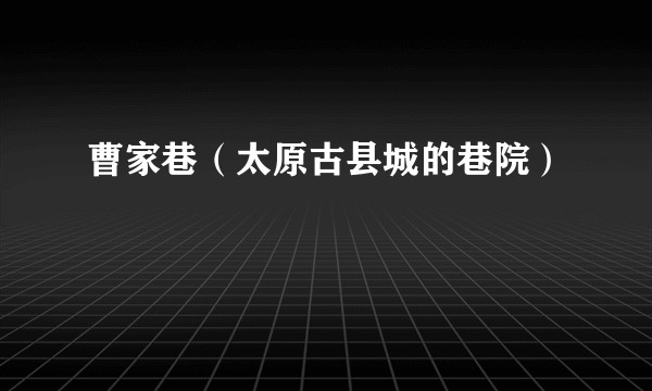 曹家巷（太原古县城的巷院）