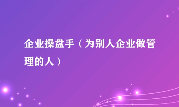 企业操盘手(为别人企业做管理的人)