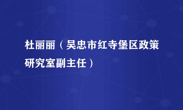 杜丽丽（吴忠市红寺堡区政策研究室副主任）