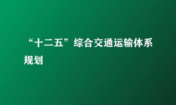“十二五”综合交通运输体系规划