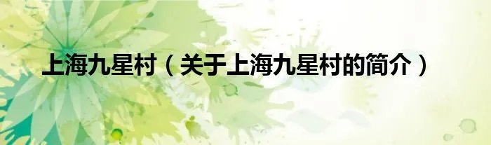 上海九星村(关于上海九星村的简介)