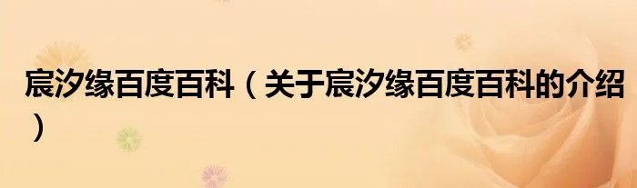 宸汐缘百度百科（关于宸汐缘百度百科的介绍）