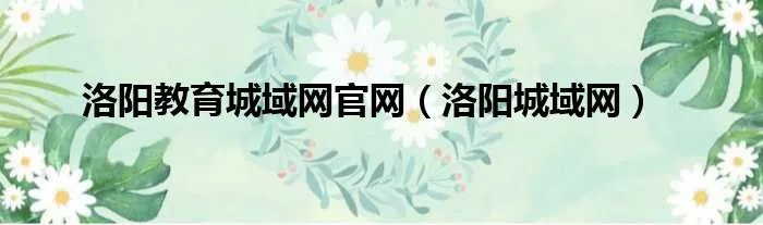 洛阳教育城域网官网（洛阳城域网）