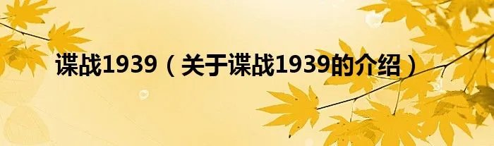 谍战1939（关于谍战1939的介绍）