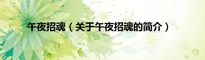午夜招魂（关于午夜招魂的简介）