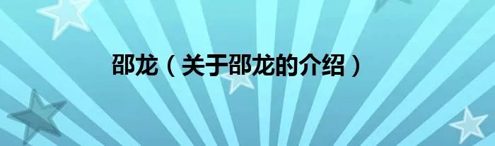 邵龙（关于邵龙的介绍）