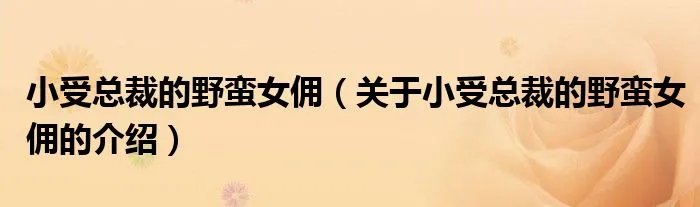 小受总裁的野蛮女佣（关于小受总裁的野蛮女佣的介绍）
