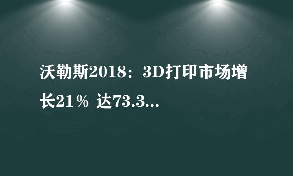 沃勒斯2018：3D打印市场增长21％ 达73.36亿美元