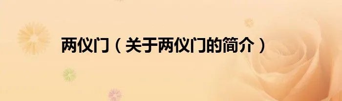 两仪门（关于两仪门的简介）