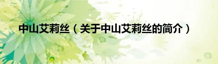 中山艾莉丝（关于中山艾莉丝的简介）