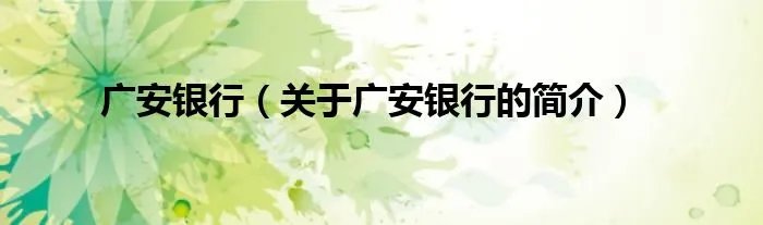 广安银行（关于广安银行的简介）