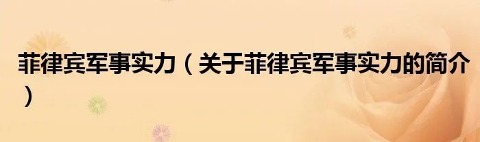 菲律宾军事实力(关于菲律宾军事实力的简介)