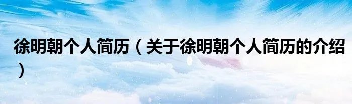徐明朝个人简历(关于徐明朝个人简历的介绍)