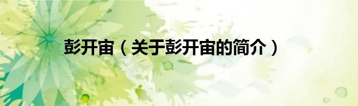 彭开宙（关于彭开宙的简介）