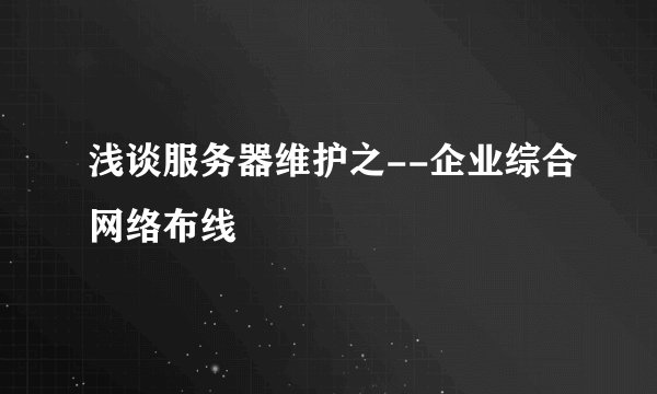 浅谈服务器维护之--企业综合网络布线