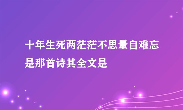 十年生死两茫茫不思量自难忘是那首诗其全文是