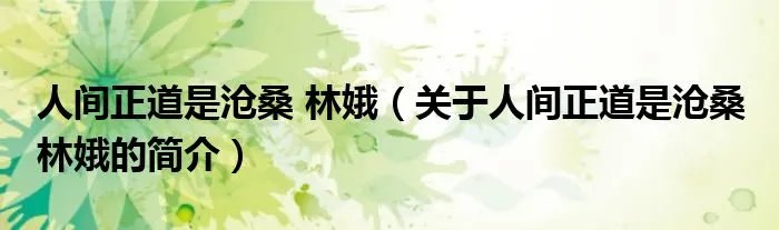 人间正道是沧桑 林娥（关于人间正道是沧桑 林娥的简介）