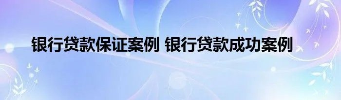 银行贷款保证案例 银行贷款成功案例