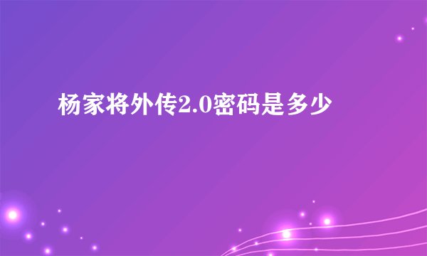 杨家将外传2.0密码是多少