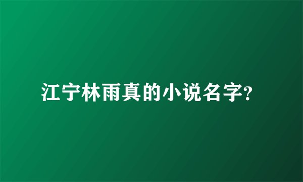 江宁林雨真的小说名字？