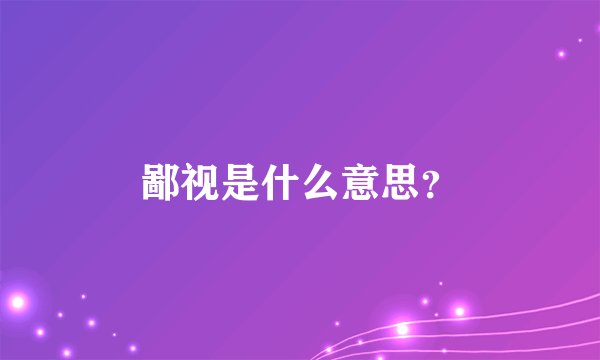 鄙视是什么意思？