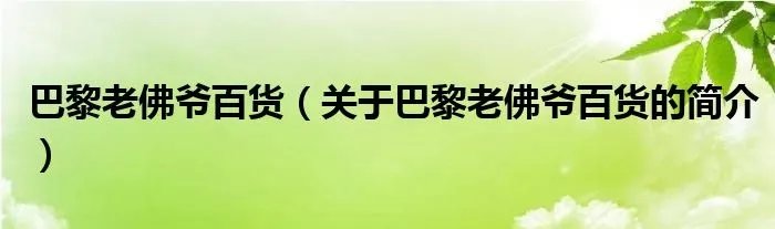 巴黎老佛爷百货(关于巴黎老佛爷百货的简介)