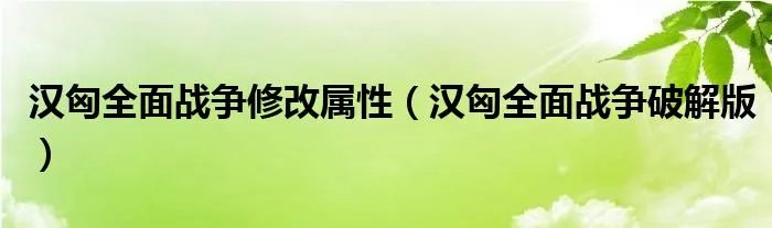 汉匈全面战争修改属性（汉匈全面战争破解版）