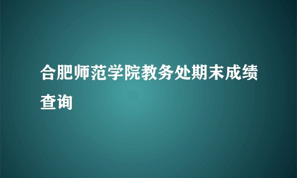 合肥师范学院教务处期末成绩查询