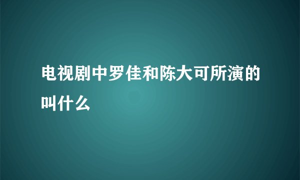 电视剧中罗佳和陈大可所演的叫什么