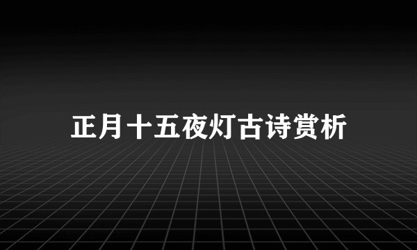 正月十五夜灯古诗赏析