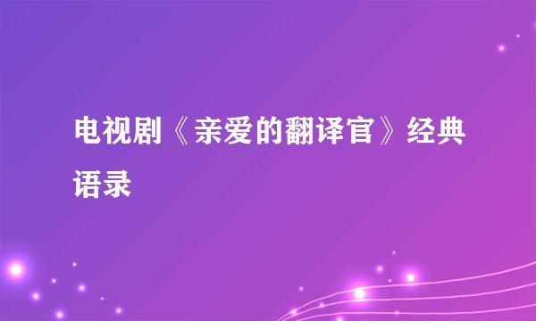 电视剧《亲爱的翻译官》经典语录