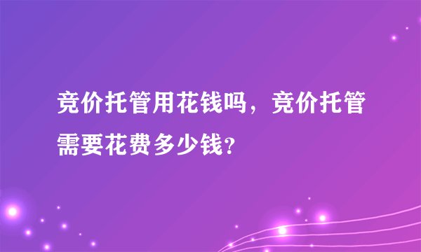 竞价托管用花钱吗，竞价托管需要花费多少钱？
