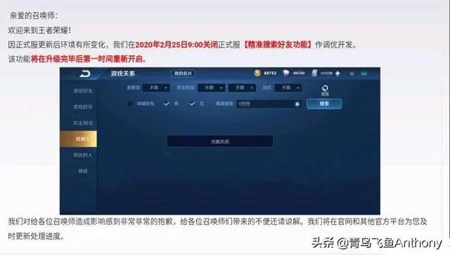 王者荣耀搜索加好友,为什么显示功能关闭?