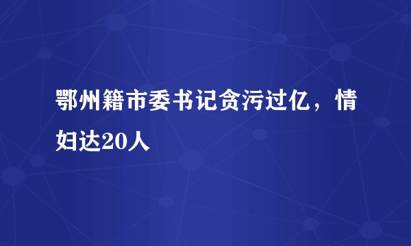 鄂州籍市委书记贪污过亿,情妇达20人