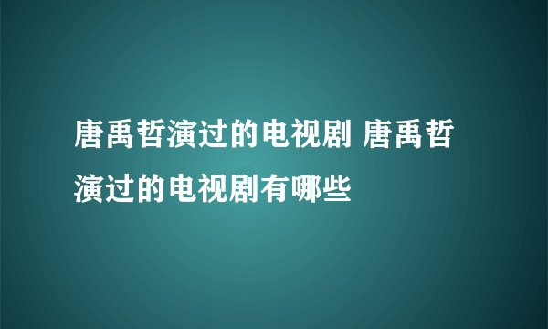 唐禹哲演过的电视剧 唐禹哲演过的电视剧有哪些