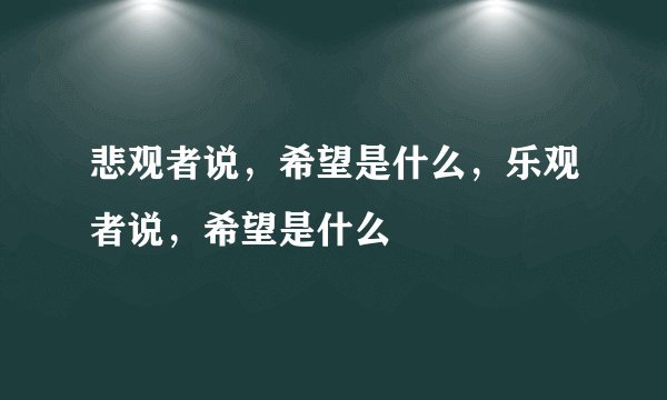 悲观者说，希望是什么，乐观者说，希望是什么