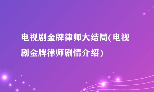 电视剧金牌律师大结局(电视剧金牌律师剧情介绍)