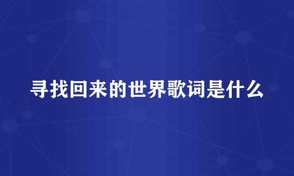 寻找回来的世界歌词是什么