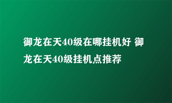御龙在天40级在哪挂机好 御龙在天40级挂机点推荐