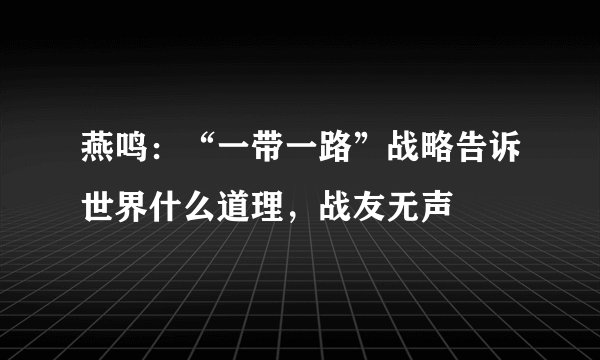 燕鸣:“一带一路”战略告诉世界什么道理,战友无声