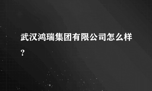 武汉鸿瑞集团有限公司怎么样？