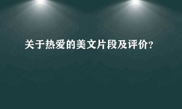 关于热爱的美文片段及评价？