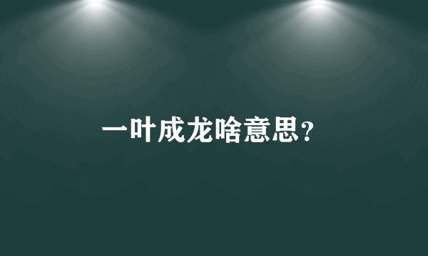 一叶成龙啥意思？