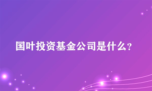 国叶投资基金公司是什么？
