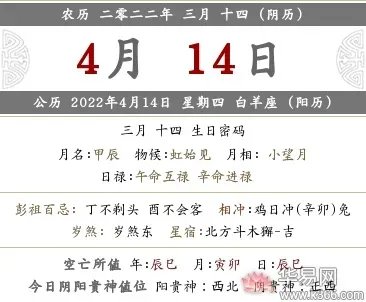 2022年农历三月十四黄历有什么宜忌，日子好不好？