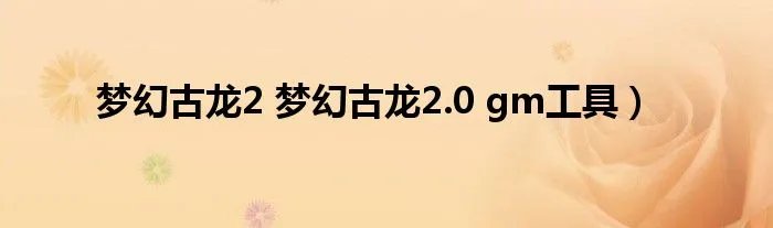 梦幻古龙2 梦幻古龙2.0 gm工具)