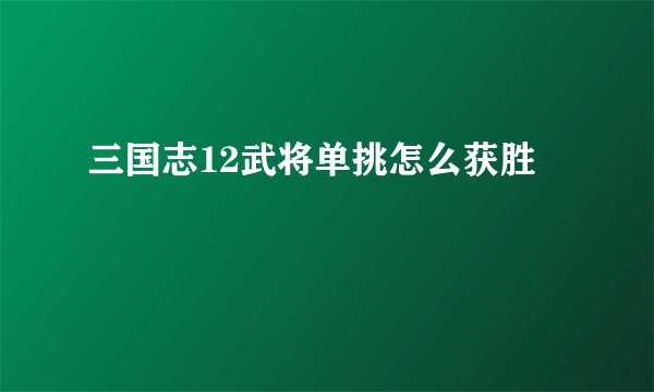 三国志12武将单挑怎么获胜